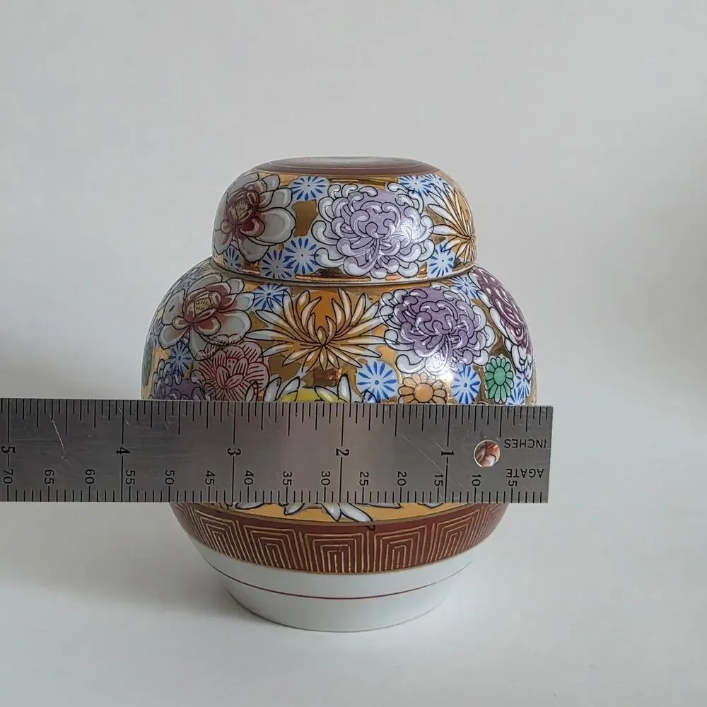 Kutani Hanazume Style Lidded Ginger Jar Gold Gilt Floral Porcelain 5